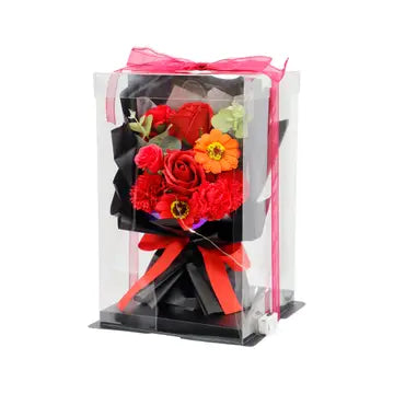 Caja de regalo con luz LED y ramo de rosas de jabón de 28 cm
