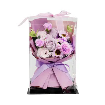 Caja de regalo con luz LED y ramo de rosas de jabón de 28 cm
