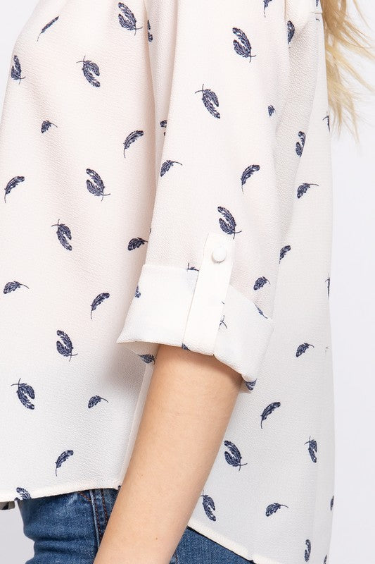 TOP TEJIDO ESTAMPADO CON CUELLO ABIERTO REDONDO 3/4 SLV
