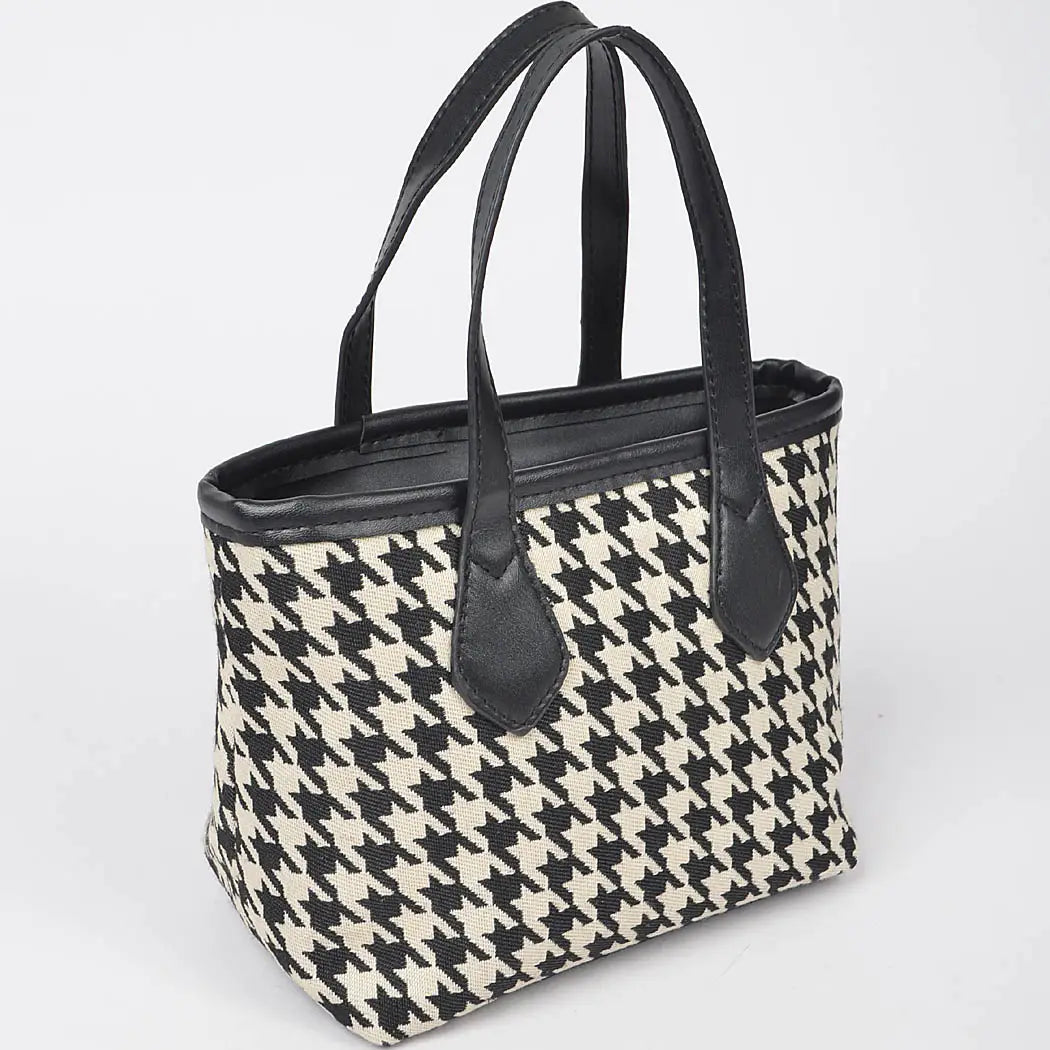 Bolso tote pequeño de tweed con diseño de pata de gallo