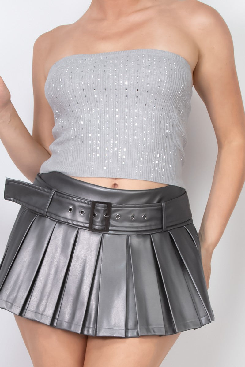 Suéter sin tirantes con diamantes de imitación