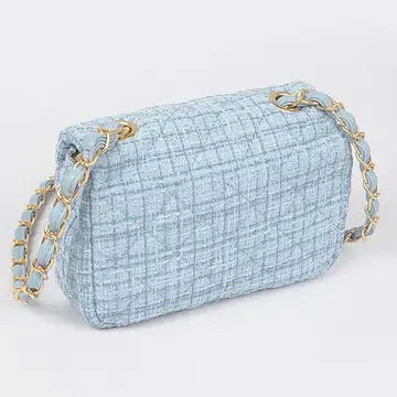 Bolso de hombro con solapa de tweed acolchado