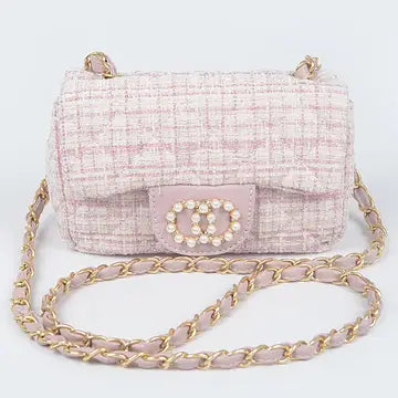 Bolso de hombro con solapa de tweed acolchado