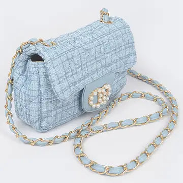 Bolso de hombro con solapa de tweed acolchado