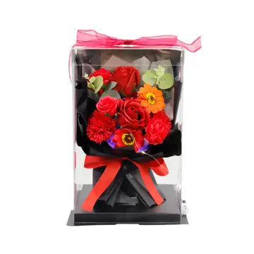 Caja de regalo con luz LED y ramo de rosas de jabón de 28 cm