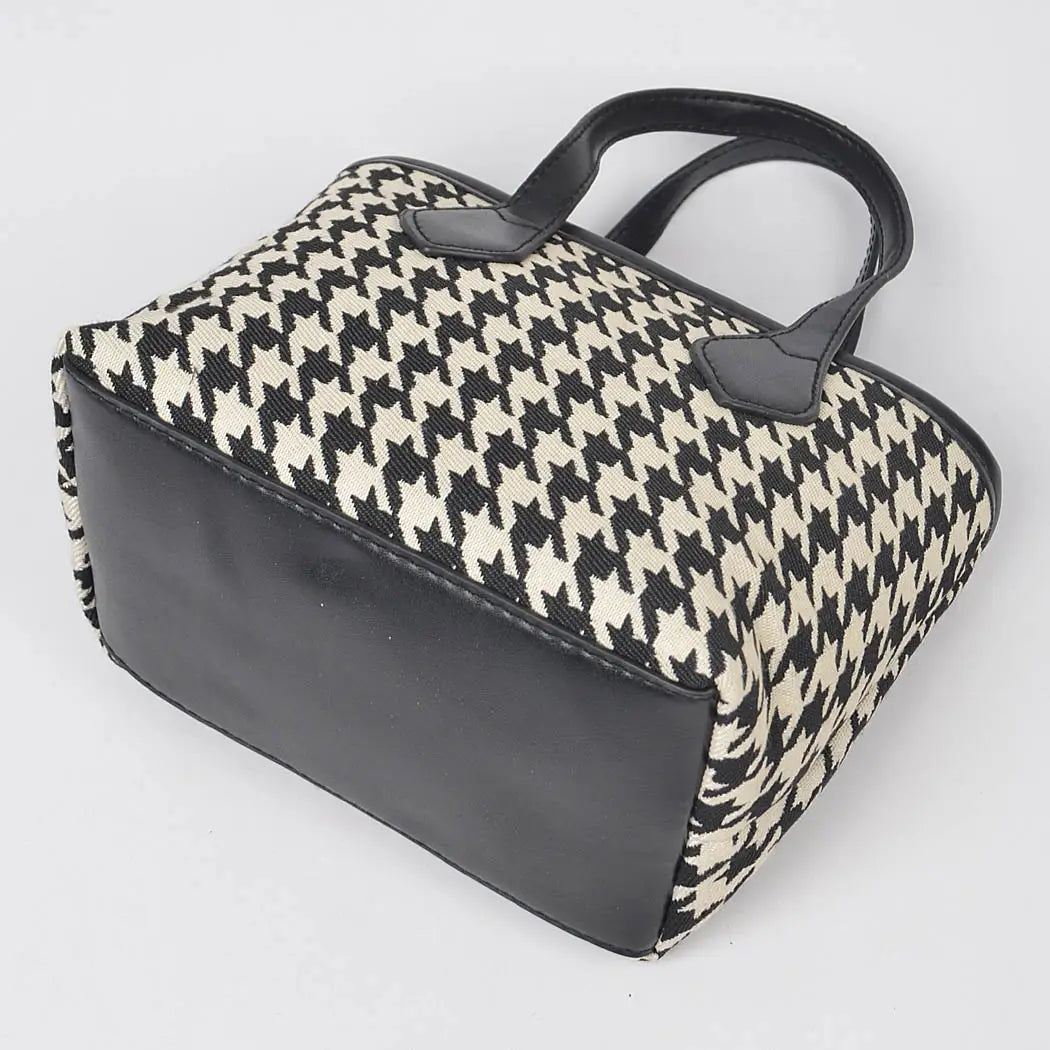 Bolso tote pequeño de tweed con diseño de pata de gallo