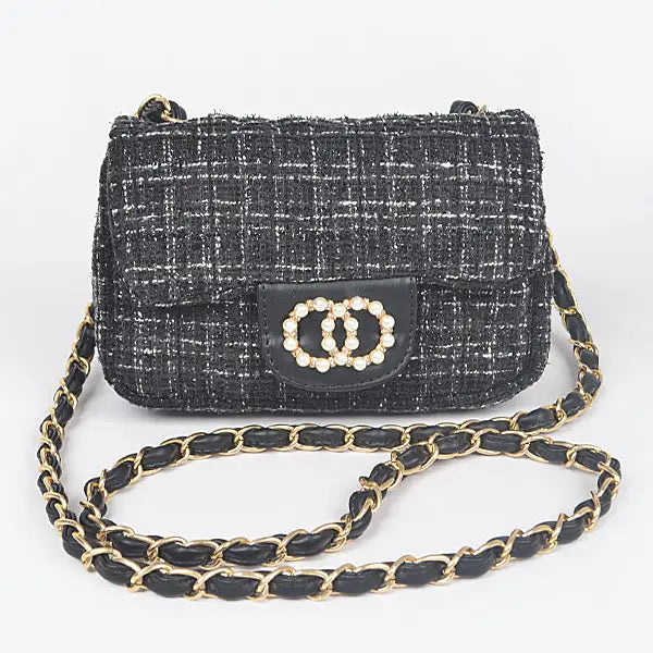 Bolso de hombro con solapa de tweed acolchado