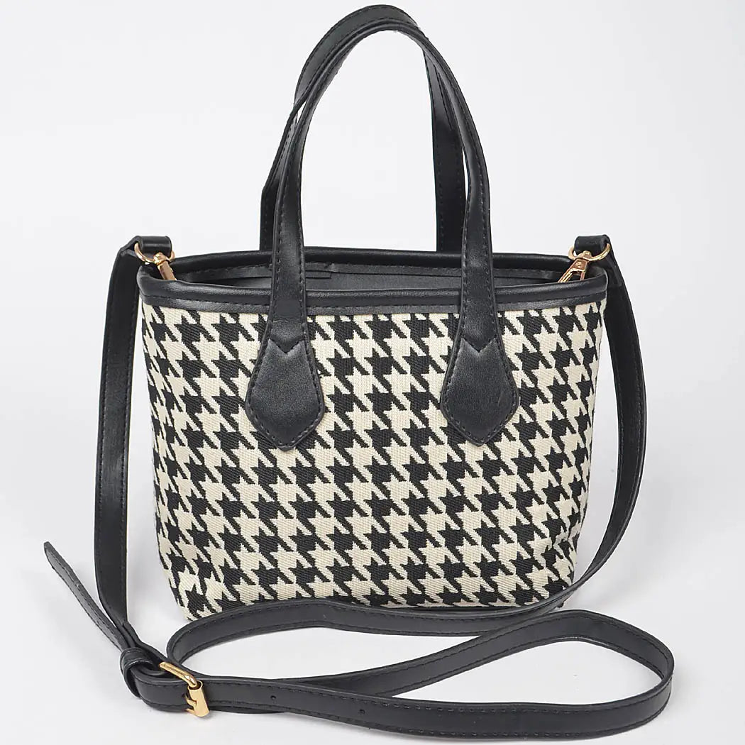 Bolso tote pequeño de tweed con diseño de pata de gallo