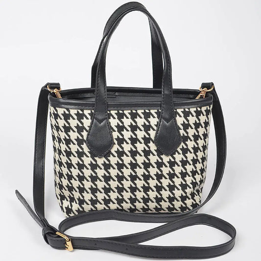 Bolso tote pequeño de tweed con diseño de pata de gallo