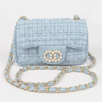 Bolso de hombro con solapa de tweed acolchado