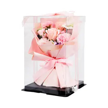 Caja de regalo con luz LED y ramo de rosas de jabón de 28 cm
